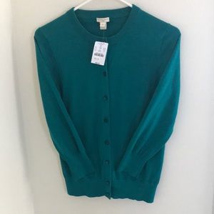 J Crew Factory Teal Clare Cardigan Cotton Sweater size S.